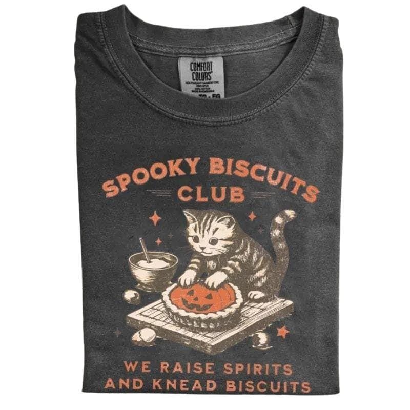 Comfort Colors Spooky Biscuits Club Shirt, Halloween Cat T-Shirt, Pumpkin Pie Tee, Spooky Cat Shirt