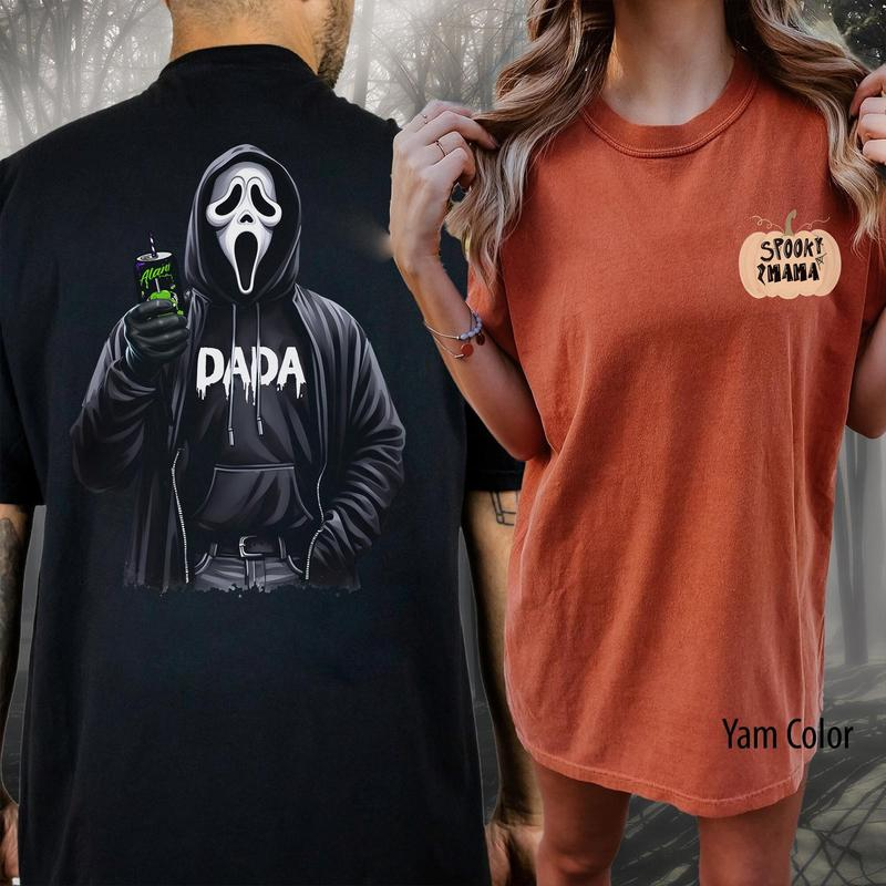 Couple Spooky Mama Dada Drinkin Halloween 2 Sides Shirt Sweatshirt Hoodie, Fun Gh0st Drinkin Coffee Sweatshirt