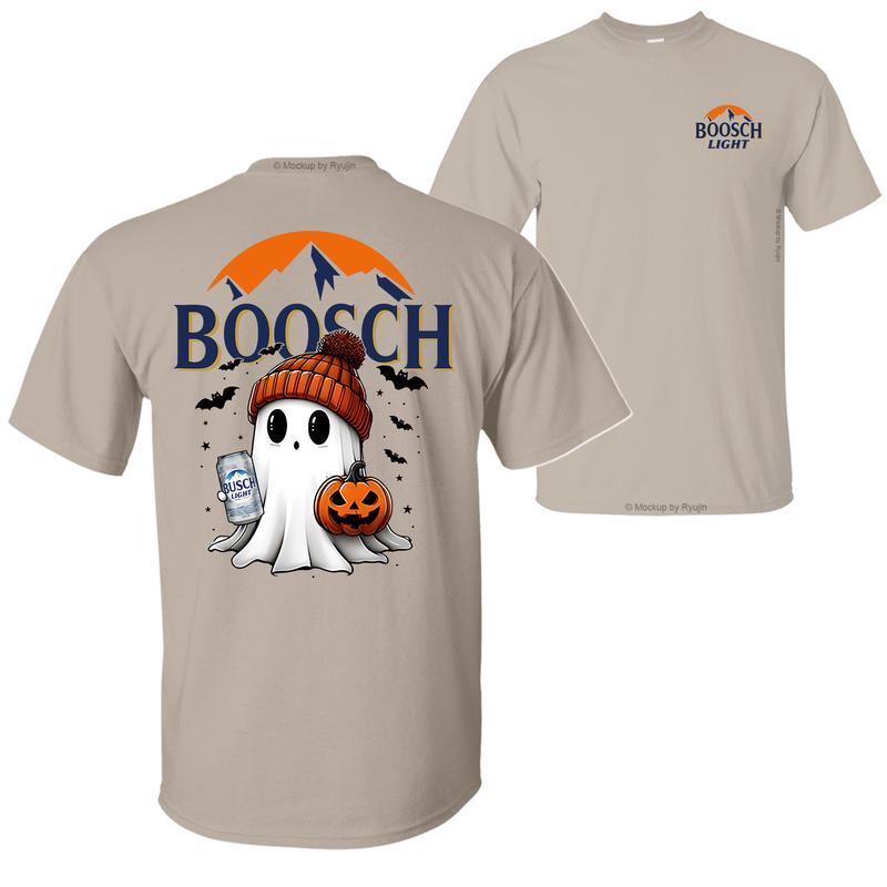 Boosch Light Halloween Cute Boo Boo Ghost Pumpkin T-Shirt, Trendy Halloween Spooky Season 2 Sided Graphic Design Unisex Cotton T-shirt