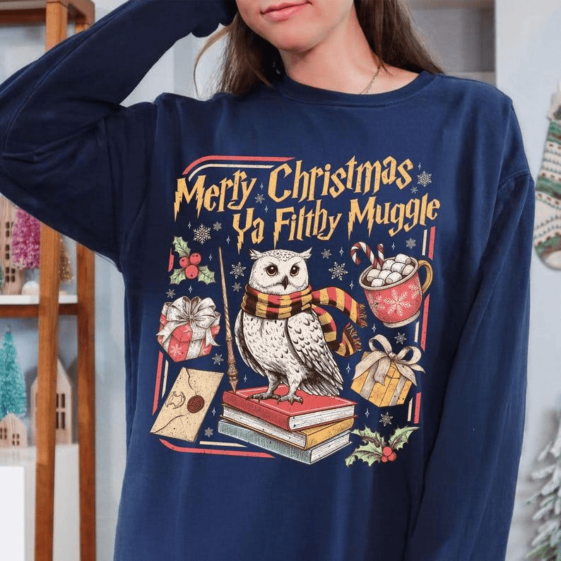Merry Christmas Ya Filthy Vintage Sweatshirt Retro Wizard Holiday Sweater Wizard Christmas Crewneck Gift For Fans