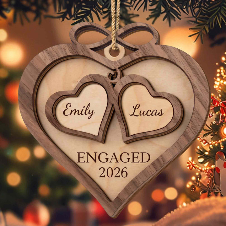 Engaged, Personalized Wood Ornament, Gift For Couples