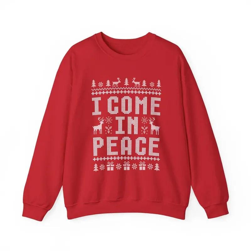 Funny ugly Christmas sweatshirts for couples, cute matching holiday outfits, plus 'I Come in Peace' sweatshirt for festive style