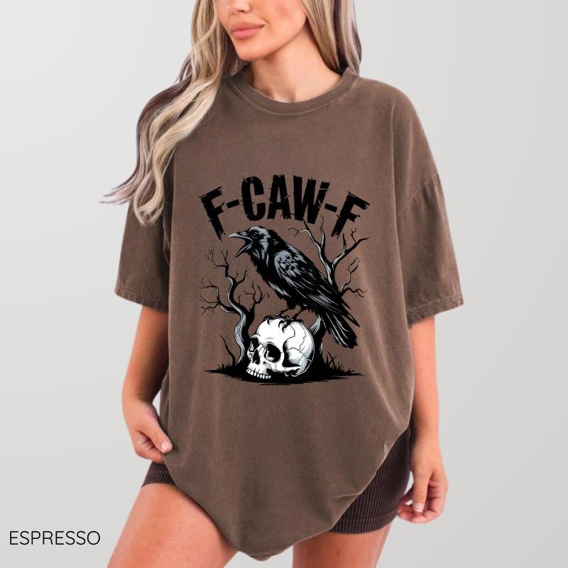 Comfort Colors F-Caw-F One Side Shirt – Funny Raven T-Shirt, Retro Gothic Crow Graphic Tee, Black Crow Art Shirt, Unique Crow Lover Gift, Spooky Bird Top