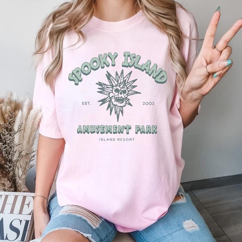 Spooky Island shirt, Disco Skull, Halloween Nostalgia, Baggy T Shirt