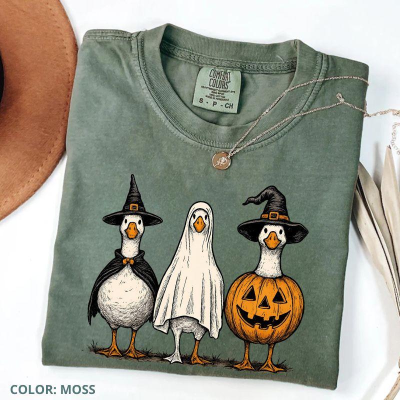 Comfort Colors Boo Ghost Goose T-Shirt, Halloween Goose Tee, Autumn Skeleton, Pumpkin Goose Shirt