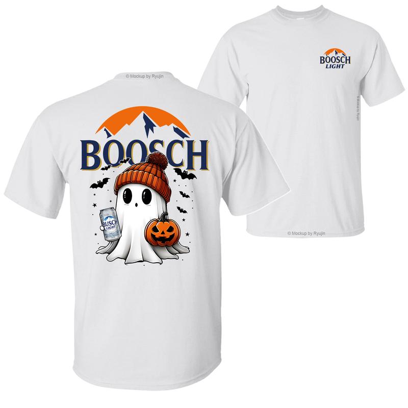 Boosch Light Halloween Cute Boo Boo Ghost Pumpkin T-Shirt, Trendy Halloween Spooky Season 2 Sided Graphic Design Unisex Cotton T-shirt
