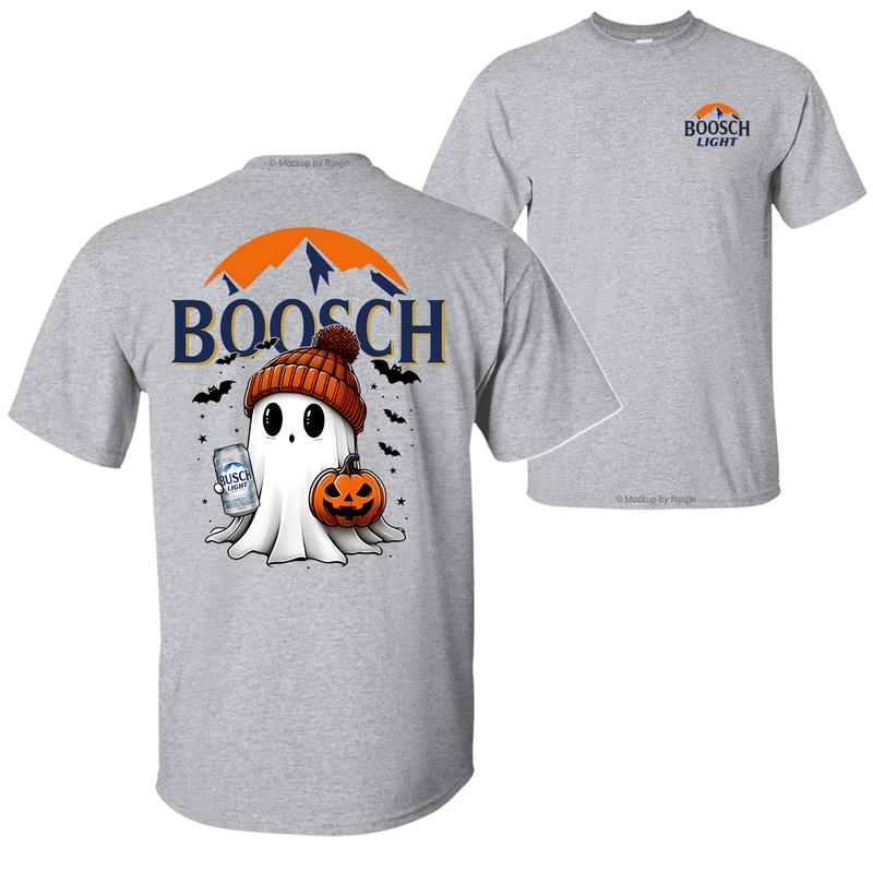 Boosch Light Halloween Cute Boo Boo Ghost Pumpkin T-Shirt, Trendy Halloween Spooky Season 2 Sided Graphic Design Unisex Cotton T-shirt