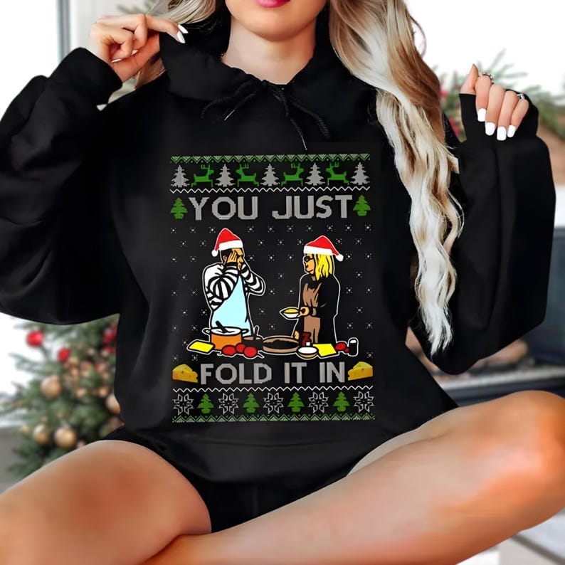 You Just Fold It In Ugly Christmas Graphic Shirt, David Rose Moira Rose Sweatshirt, Family Dinner TV Show, Schitt's Creek Tee