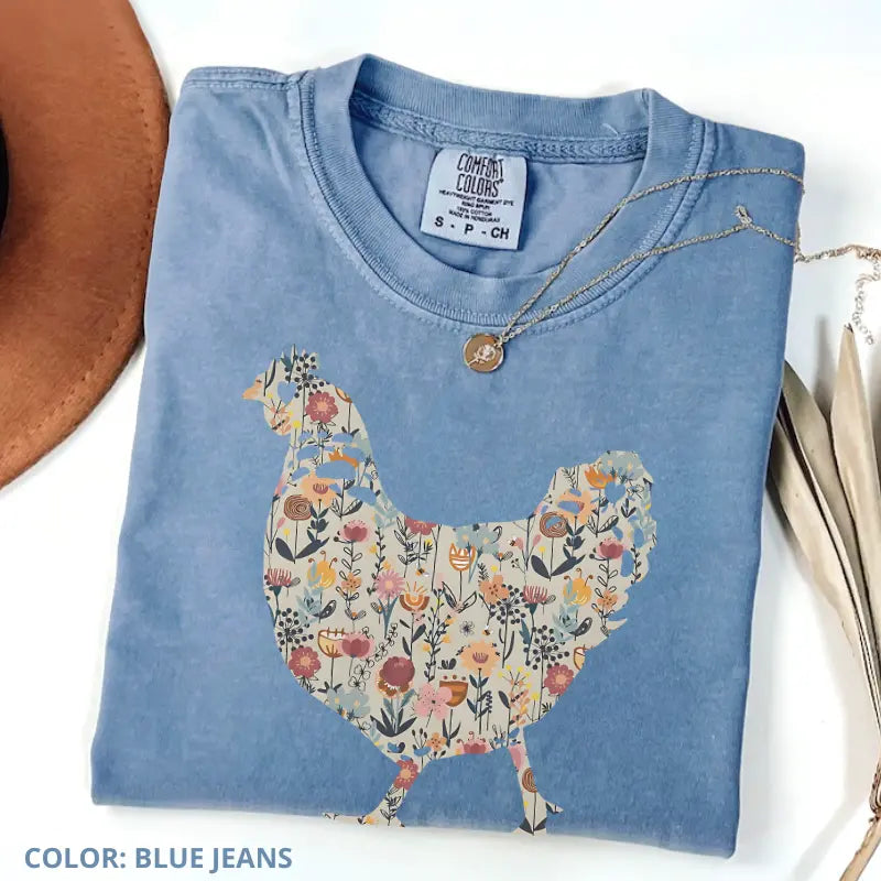 Comfort Colors Funny Chicken Shirt, Floral Farm T-Shirt, Retro Farmhouse Hen Tee, Cute Chicken Lover Gift for Women, Backyard Farm Aesthetic Top