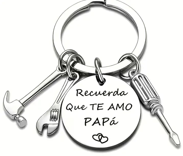 Stainless Steel "Recuerda Que Te Amo Papa" Spanish Phrase Keychain, Father's Day Gift Ideas for Dad, Men's Fashion Car Accessory, Stainless Steel Keychain, Fathers Day Gift Ideas