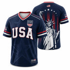 USA Flag Soccer Jersey for Men & Women with Statue of Liberty Graphic V-Neck Athletic Tee