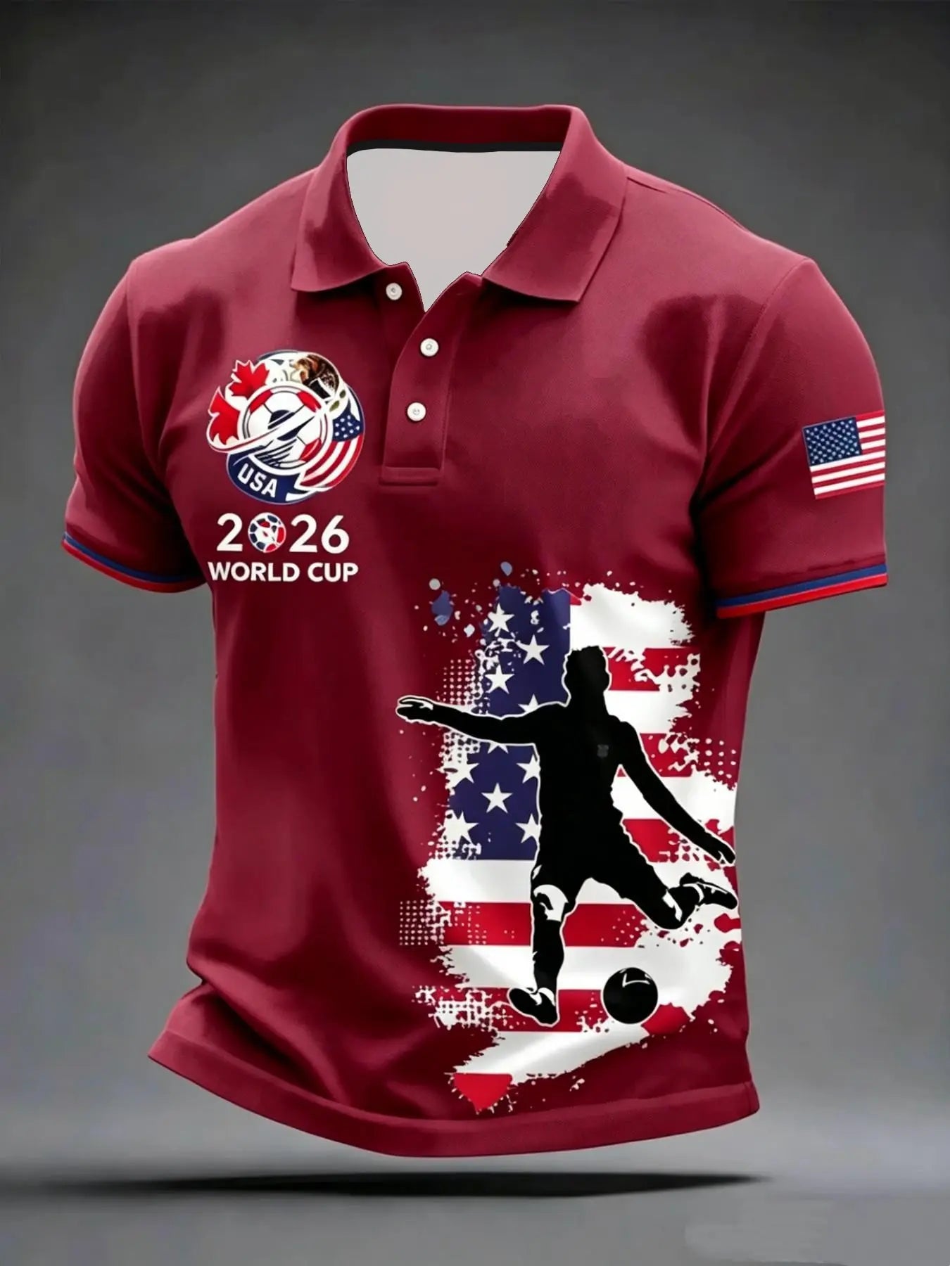 Men's Casual Sports Short Sleeve, 2026 Football & American Flag Pattern, Polyester Fabric Breathable Regular Fit Athletic Top, Athletic Training Apparel, Athletic Shirt