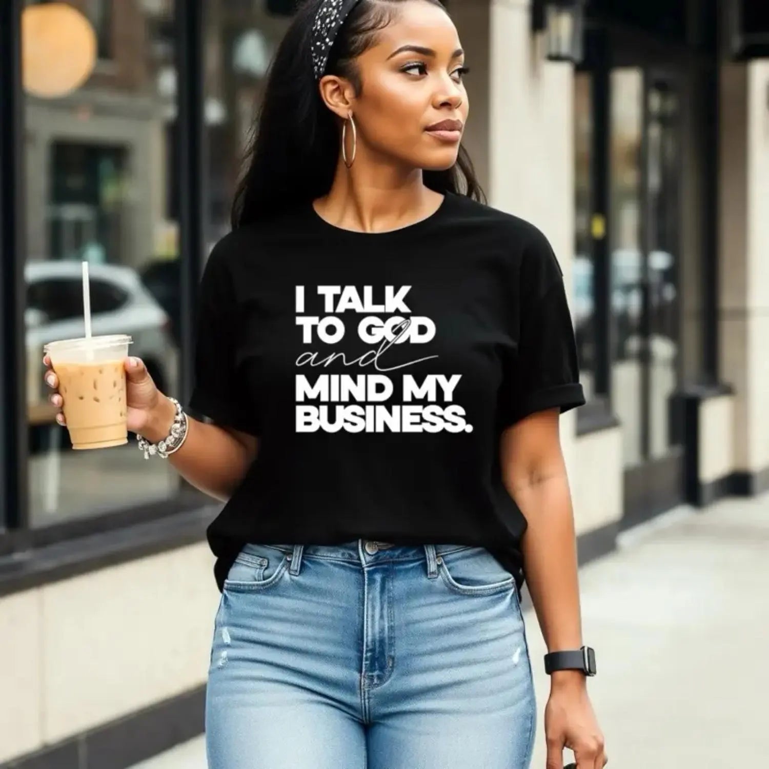 Speak With God And Mind My Business Black Cotton Tee Women Bold Statement Design Top Tshirt