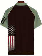 Men's American Flag Print Polo Shirt, Breathable Short Sleeve Casual & Semi-Formal Wear, Summer Top for Independence Day