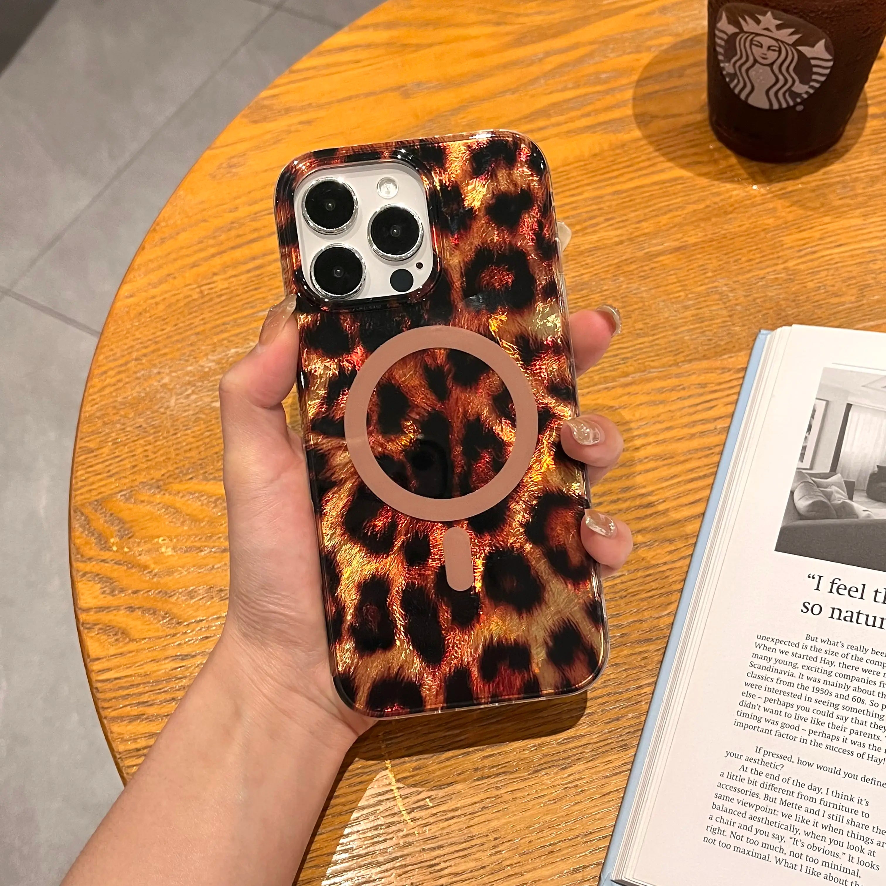 Leopard Cheetah Sparkle MagSafe Case – Glossy Shockproof Silicone Cover for iPhone 17 Pro Max