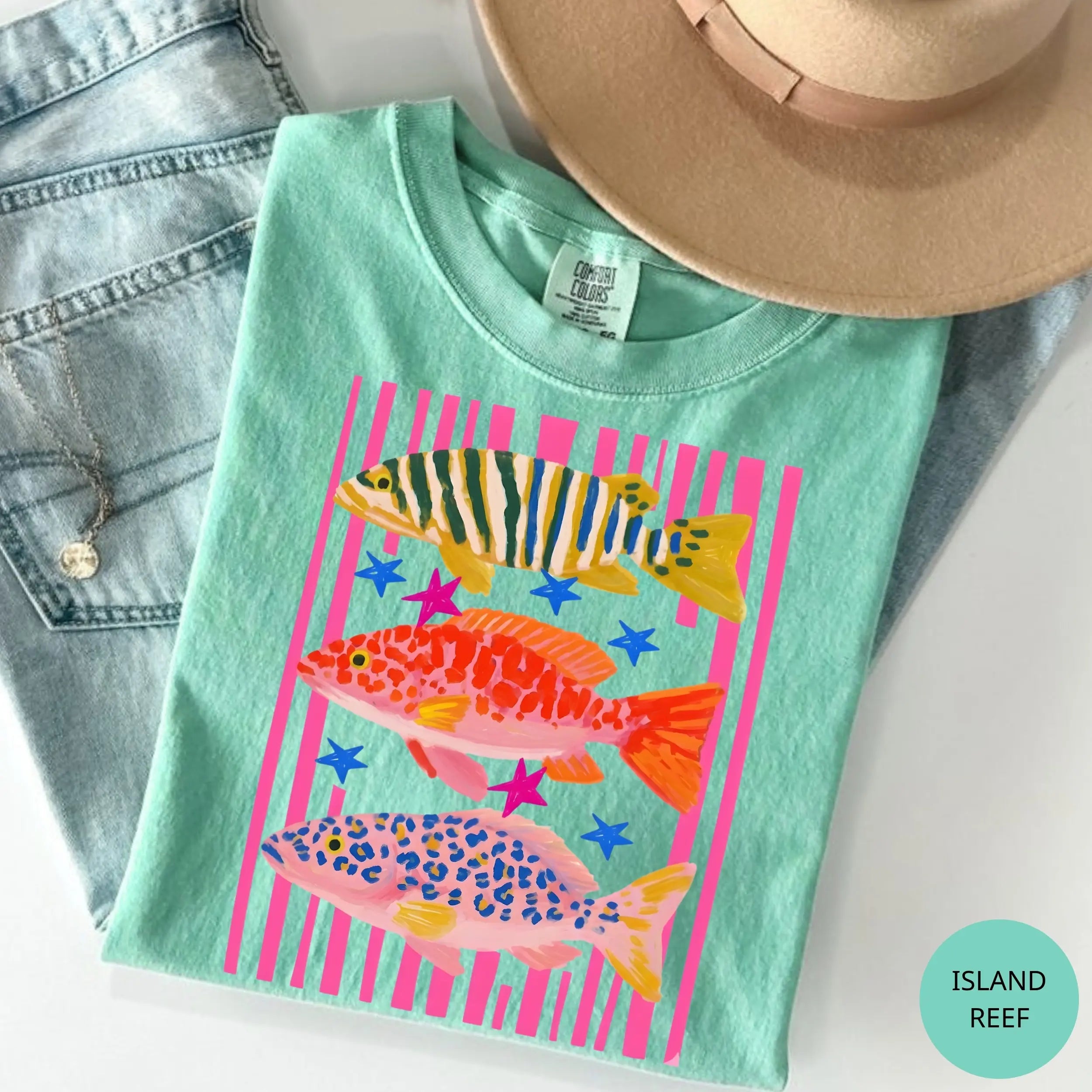 Preppy Fish Graphic T-Shirt | Colorful Summer Fishing Tee for Women Girls