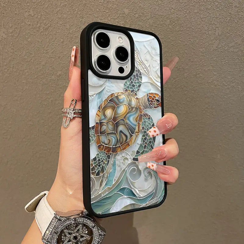 Mosaic Sea Turtle Magnetic Phone Case MagSafe Compatible Anti-Fall Protective Cover for iPhone 11-17 Pro Max Chic Girly Style
