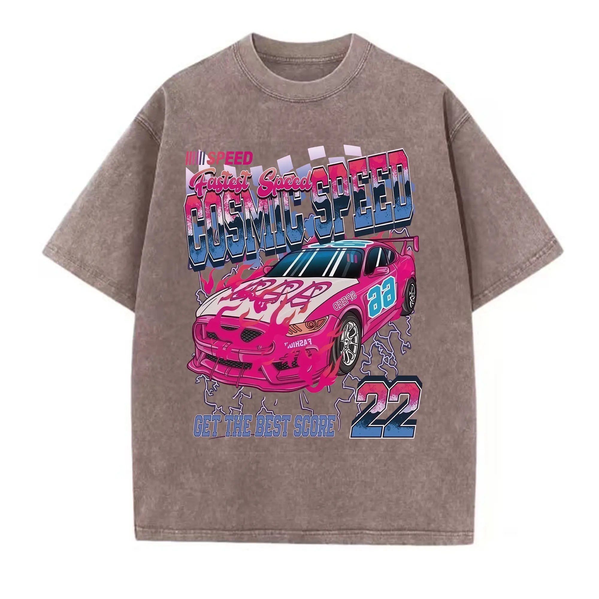 Cosmic Speed 22 Vintage Washed Racing Graphic T-Shirt Pink Race Car Oversized Tee