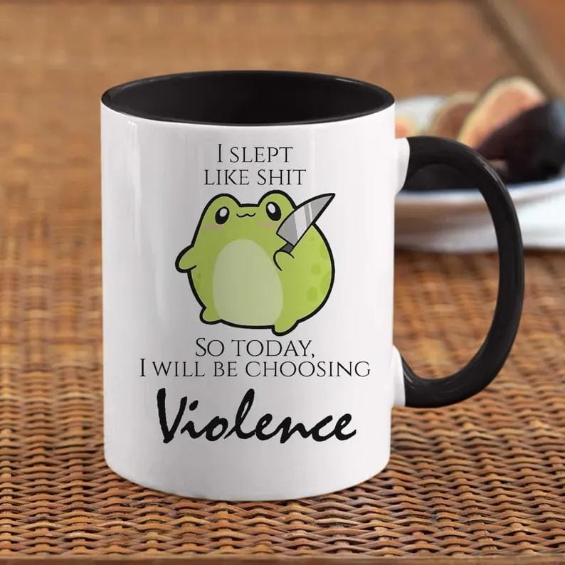 Kawaii-Frosch-Kaffeebecher, frecher und trendiger Keramikbecher in Schwarz oder Weiß, provokantes Geschenk für Millennials der Generation Z, sarkastischer Bürobecher als Scherzartikel, 325 ml (11 oz) lustige Trinkbecher