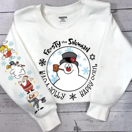 Snowman Christmas Shirt, Frosty the Snowman shirt with Design on the sleeve, Very Merry Xmas Jolly Sweatshirt, Snowman Family Trip Gift Tee, Family Holiday 2025 T-Shirt