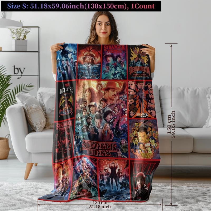 Stranger Things Theme Throw Blanket, Bold Poster-Style Artwork, Vivid Sci-Fi Energy, Soft and Cozy, Perfect for Sofa Bed or Décor, Heartwarming Blanket Gift