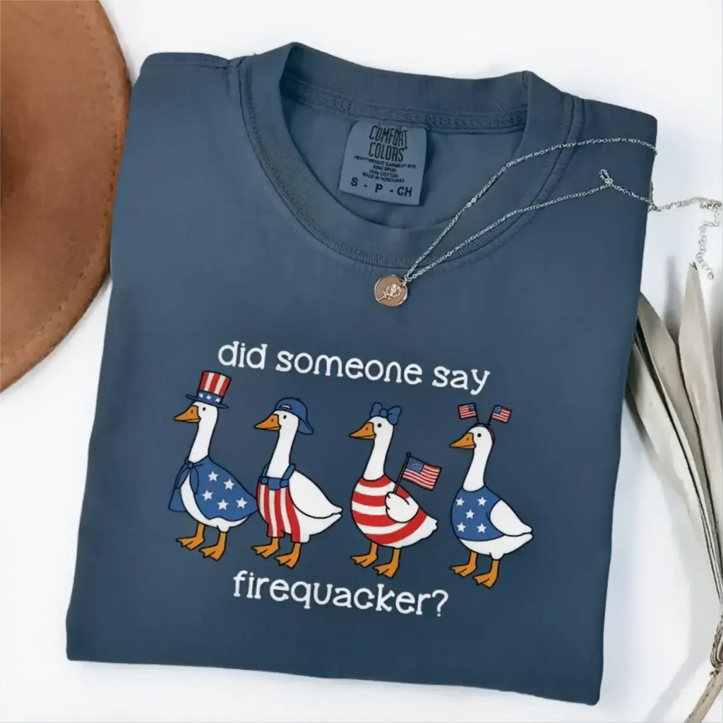 Comfort Colors Firequacker Goose Shirt, Funny 4th of July Tee, Patriotic American Flag Shirt, Cotton Tee - Printfamily