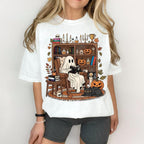 Retro Cozy Ghost Reading Halloween T-Shirt, Haunting Adeline Sweatshirt, Fall Library Boo Ghost Hoodie