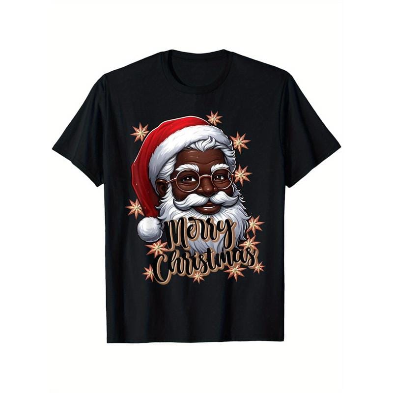 African American Santa Christmas Pajama Black X-Mas T-Shirt 100% Cotton Round Neck T-shirt for Men Women Family Friends, S-XXXL, Bold Humorous Design, Perfect for Casual Gatherings & Holidays