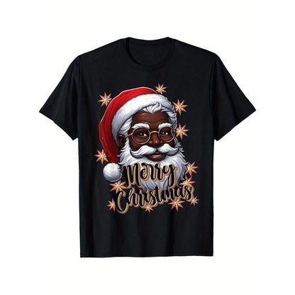 African American Santa Christmas Pajama Black X-Mas T-Shirt 100% Cotton Round Neck T-shirt for Men Women Family Friends, S-XXXL, Bold Humorous Design, Perfect for Casual Gatherings & Holidays