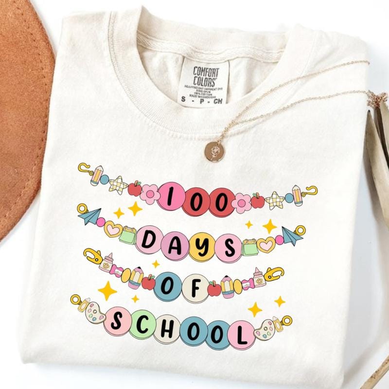 Comfort Colors Little Girl 100 Days of School Bracelet T-Shirt | Retro 100 Days Tee | Teacher Shirt | Back to School Gift for Teacher