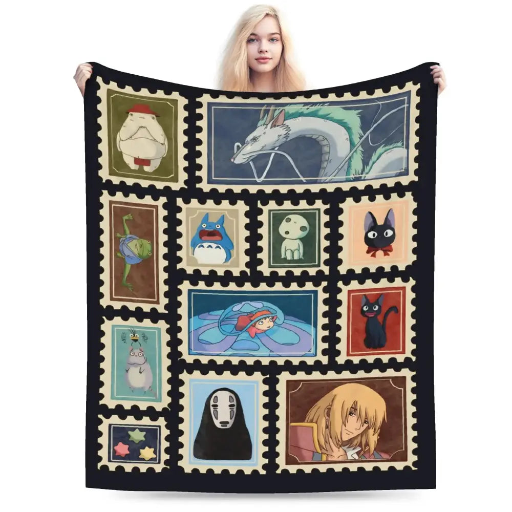Studio Ghibli Anime Blanket  Soft Funny Throw Blanket Cozy Lightweight Plush Portable Cover Blanket For Sofa,Warm Gift For Birthday,Christmas,Multiple Blanket