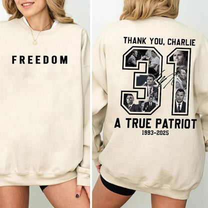 [ UNISEX SHIRT ] Freedom Charlie Kirk Sweatshirt, True Patriot Graphic Tee, Rest In Peace Charlie Kirk, Thank you Charlie Tee, Justice Shirt, Political Shirt, Charlie Kirk Memorial, American flag Shirt - Trending - TShirt, Sweatshirt