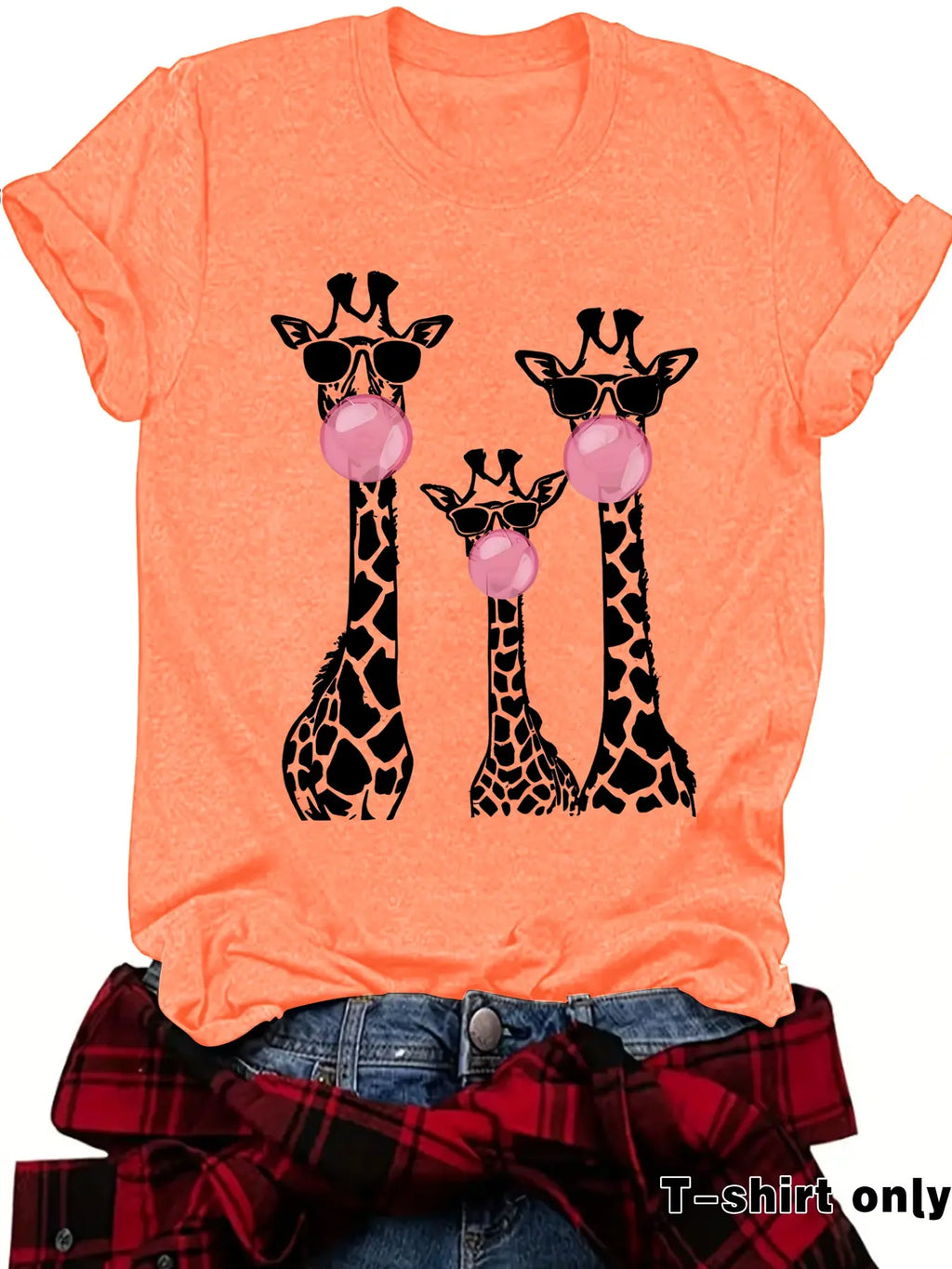 Women's Giraffe Print Round Neck Fitted Tee, Fashion Chic Casual Crew Neck T-Shirt for Daily Holiday Outdoor Wear, Ladies Clothes for Summer