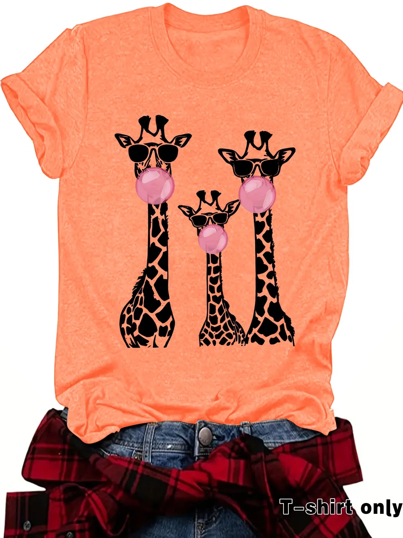 Women's Giraffe Print Round Neck Fitted Tee, Fashion Chic Casual Crew Neck T-Shirt for Daily Holiday Outdoor Wear, Ladies Clothes for Summer