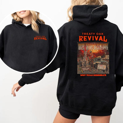 New Release Treaty Oak Revival West Texas Degenerate Hoodie – Country Rock Graphic Hoodies, Western Vintage Cowboy Music Sweatshirt, Retro Band Merch, Perfect Gift for Music Lovers