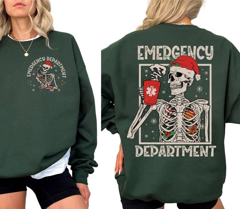Emergency Department Christmas Sweatshirt T-Shirt, ED Nurse Shirt, ER Christmas Shirt, ED Christmas Hoodie, Er Nurse Gift, Nurse Gifts, Xmas Nursing Outfit, Unisex Casual Cotton Streetwear For Her For Him