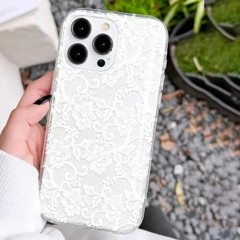 Romantic Lace Transparent Air Cushion Case for iPhone 17–11 Pro Max, Plus & Air – Bride-to-Be Engagement Gift