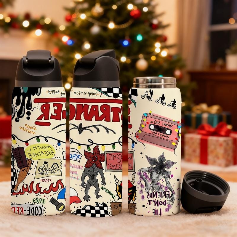 Double-Wall Stainless Steel Vacuum Cup - 19/24/32oz Insulated Mug with Flip Lid, Leak-Proof Skinny Travel Thermal Mug - Retro Horror Graffiti-Print, 12H Hot & 24H Cold Retention