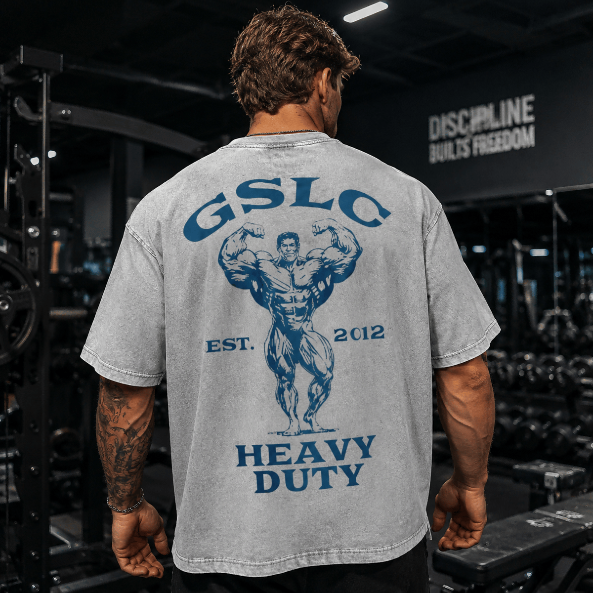 Vintage Washed Heavy Duty Gym T-Shirt – Oversized Bodybuilding Graphic Cotton Tee for Men