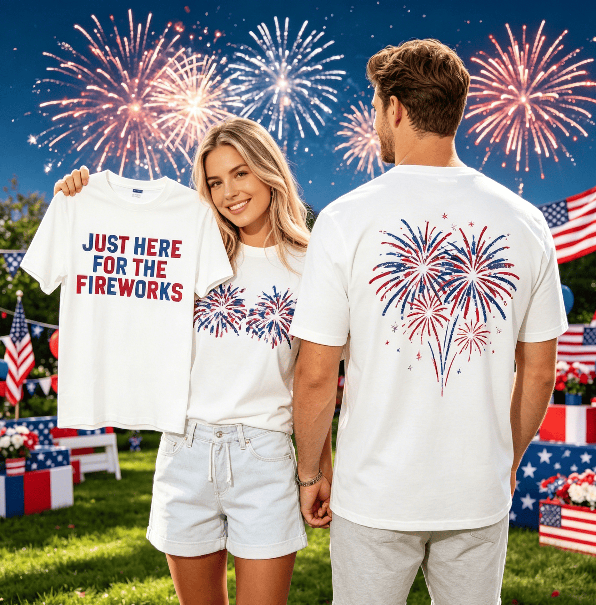 Funny Couples Fourth of July Shirts, Adult Humor 4th of July Matching Shirts for Couples, Independence Day Fireworks Tees