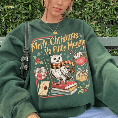 Merry Christmas Ya Filthy Vintage Sweatshirt Retro Wizard Holiday Sweater Wizard Christmas Crewneck Gift For Fans