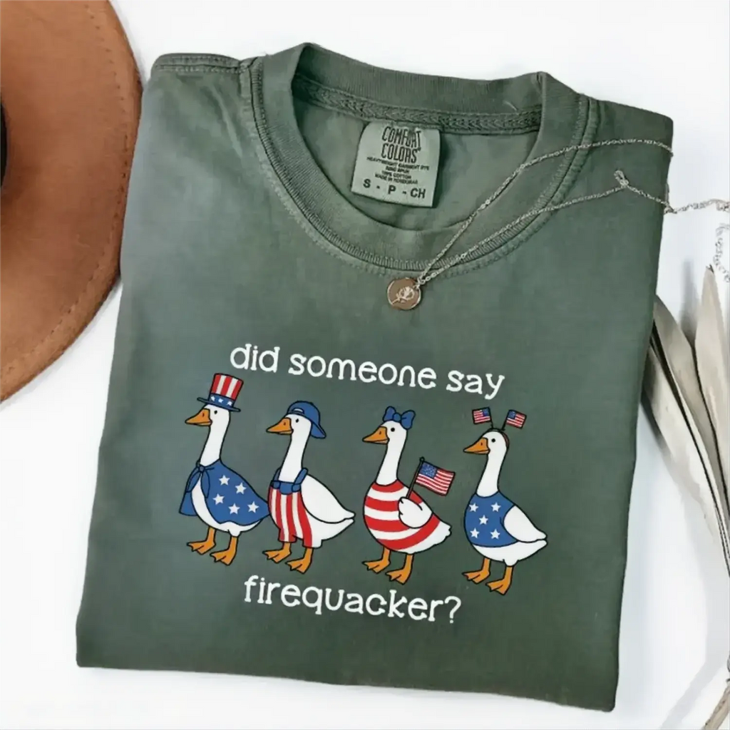 Comfort Colors Firequacker Goose Shirt, Funny 4th of July Tee, Patriotic American Flag Shirt, Cotton Tee - Printfamily