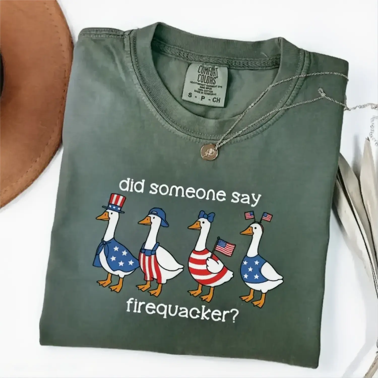 Comfort Colors Firequacker Goose Shirt, Funny 4th of July Tee, Patriotic American Flag Shirt, Cotton Tee - Printfamily