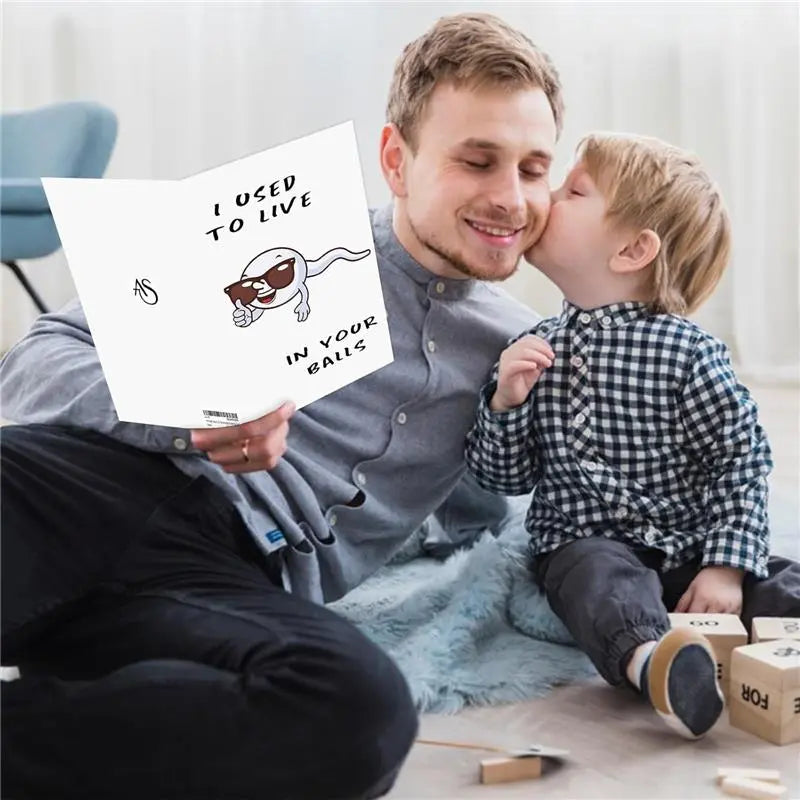 Cute First Fathers Day/ Parents day Card for New Dad, Two-sided 1st Fathers Day Gift from Baby Girl Boy, I Used to Live in Your Balls # Parents Day card