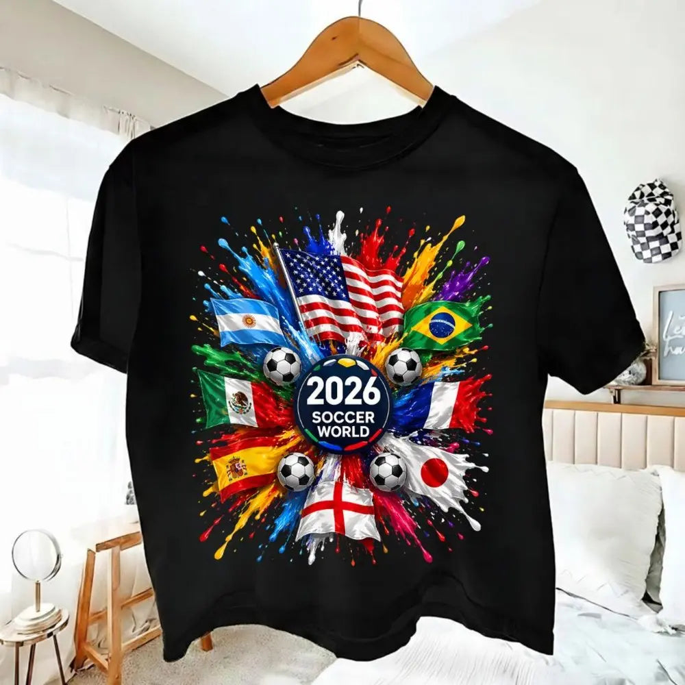 Unisex 2026 New Soccer T-Shirt - 100% Cotton, Stylish Flag Print