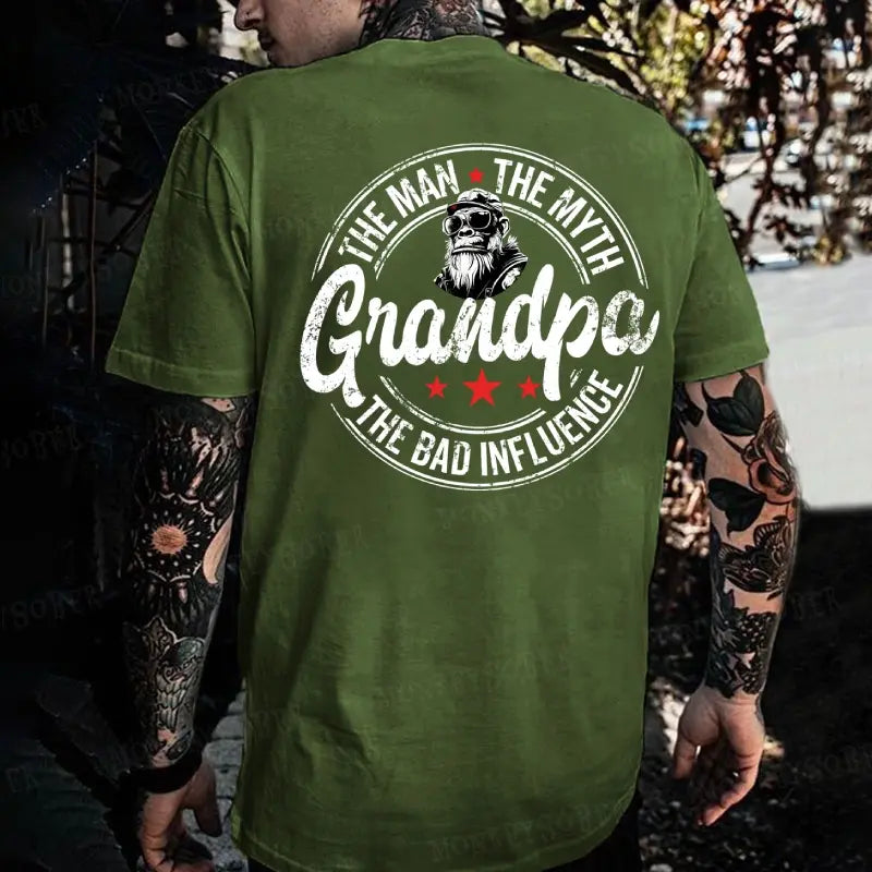 The Man The Myth Grandpa Bad Influence Monkey T Shirt Men Funny Cotton Graphic Tee Summer Casual Streetwear