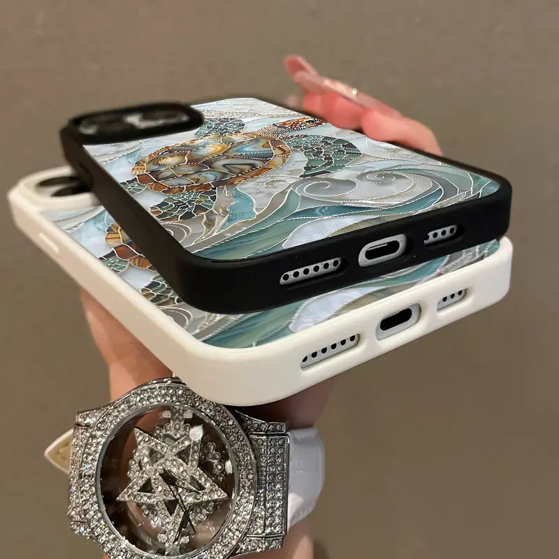 Mosaic Sea Turtle Magnetic Phone Case MagSafe Compatible Anti-Fall Protective Cover for iPhone 11-17 Pro Max Chic Girly Style