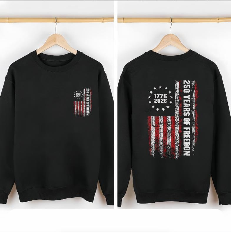 Double-Sided 250th Anniversary American Flag T-Shirt 1776-2026 Patriotic Graphic Tee for Men