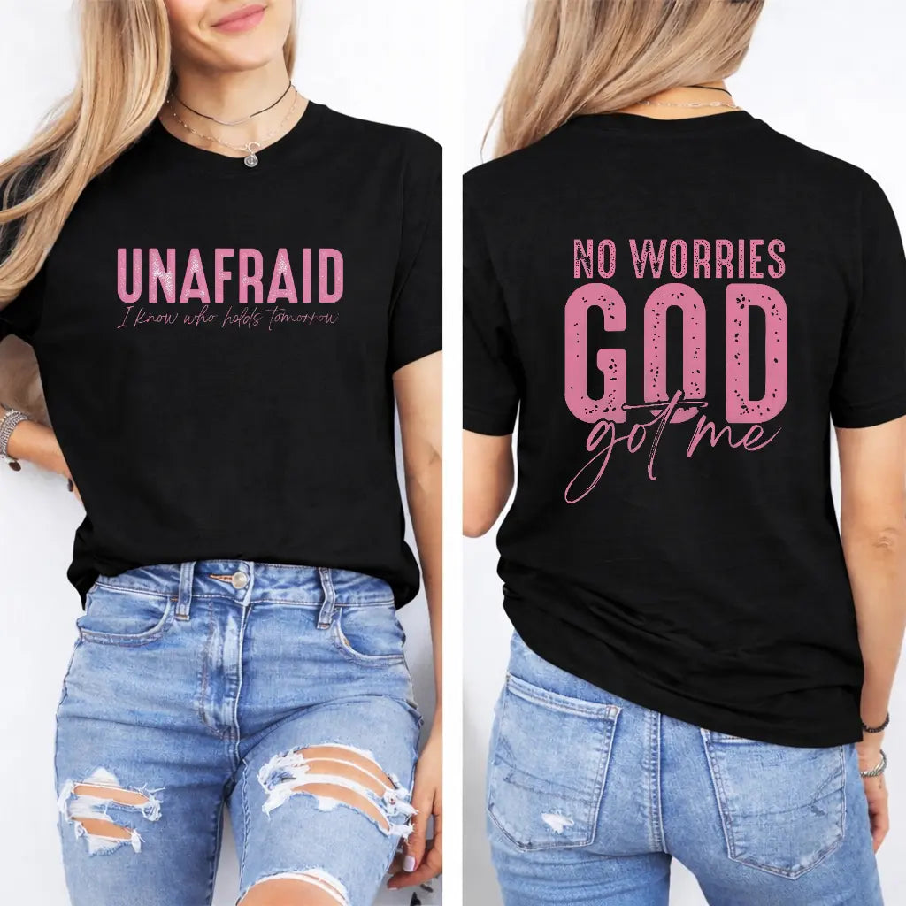 Uplifting and Spiritual Tee: "Unafraid" and "No Worries" Statements for a Confident Faith - filled Look