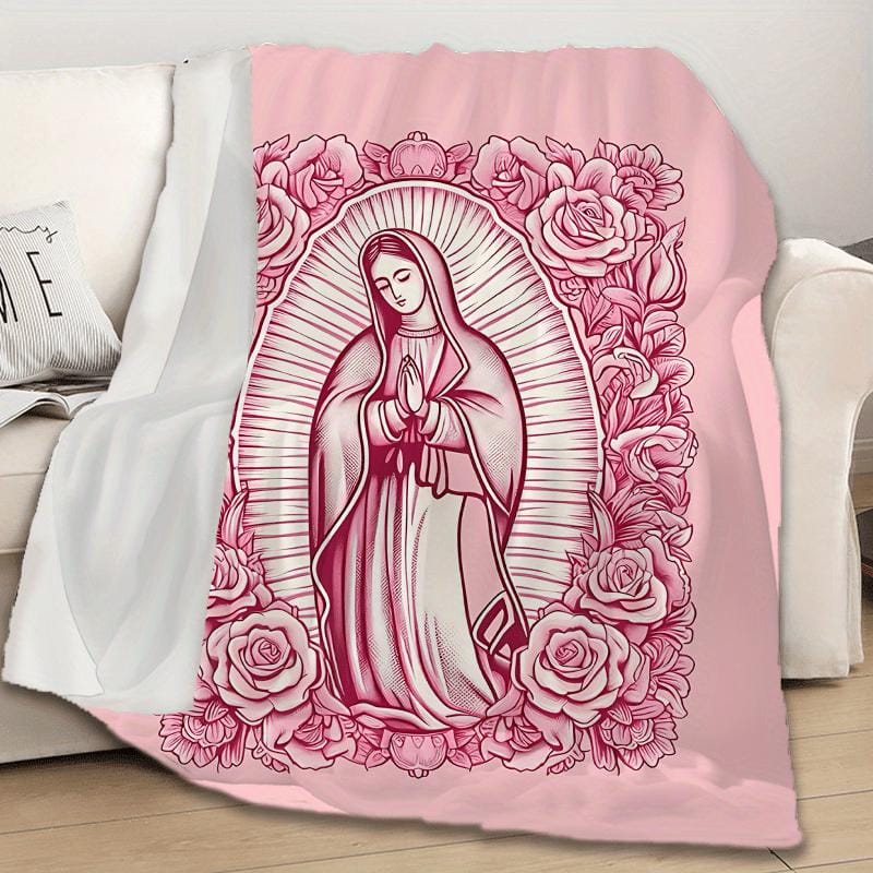 Kuschelige rosa Mariendecke – superweicher Samt mit Blumenmuster, perfektes Geschenk für Mama, Oma, zum Geburtstag und Valentinstag, ideal für Sofa, Bett, Reisen und Wohnzimmer, multifunktionale Decke | Blumendecke | Plüschige Textur, Meditationsdecke